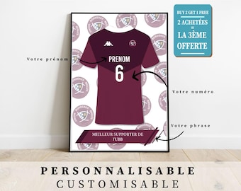 パーソナライズされたラグビーポスターUBB - ユニオンボルドーベグル - 名前入りラグビーポスター - ファンギフト - スポーツ壁装飾