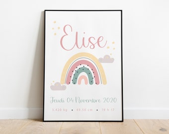 Affiche - Naissance - Arc en ciel  - Poster - Chambre enfant