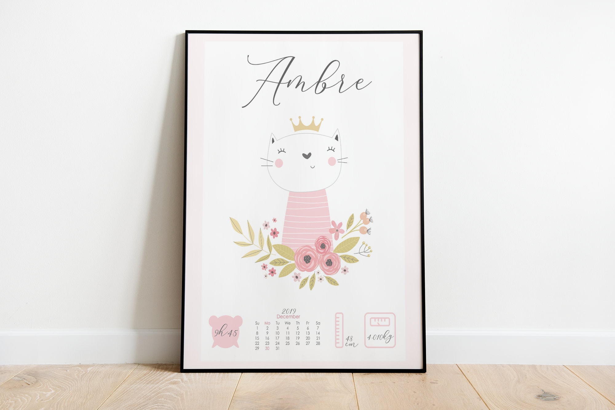 Affiche - Bébé Chat Fille Naissance Décoration Chambre