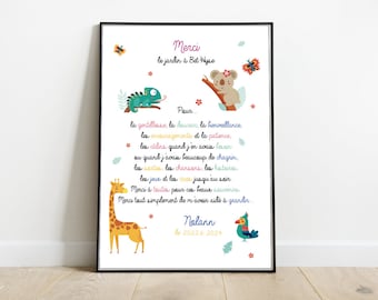 Póster de regalo gracias guardería - escuela - atsem - amante - niñera