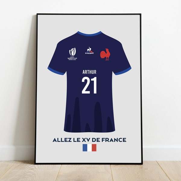 Affiche Personnalisée Rugby XV de France, Poster de Rugby Personnalisable, Affiche Cadeau de Rugby Prénom Enfant, Rugby Décoration