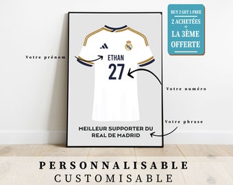 パーソナライズされたレアル・マドリードのユニフォームポスター：ファンのための完璧な壁飾り。サッカーファンへの特別な贈り物！