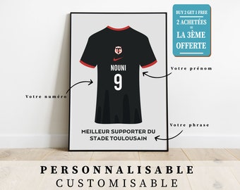 パーソナライズされたスタッド・トゥールーザンポスター、カスタマイズ可能なラグビーポスター、お子様の名前入りラグビーギフトポスター、ラグビーデコレーション