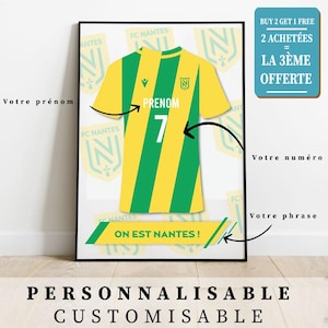 Personalized FC Nantes Poster, Customizable Football Poster, Football Gift Poster for Children's First Name, Football Decoration