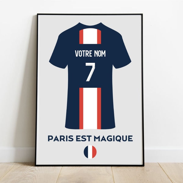 Affiche Personnalisée FOOT PSG, Paris est magique, Poster de Foot Personnalisable, Affiche Cadeau de Football Prénom Enfant, Foot Décoration