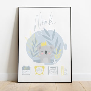 Cartel infantil Koala - Regalo de nacimiento Koala King o Queen para bebé