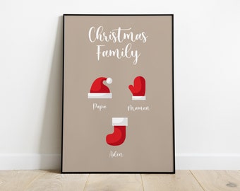 Affiche "Christmas Family" - Cadeau de Noël - Portrait famille personnalisé