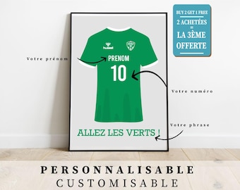 パーソナライズされたFOOT Saint Etienneポスター、カスタマイズ可能なフットボールポスター、フットボールギフトポスター子供の名、フットボールデコレーション