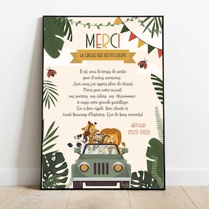 Gift Poster Thank you Jungle nursery - school - atsem - mistress - nanny