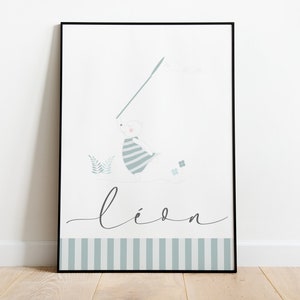 Personalized Teddy Bear Poster with First Name - Baby Room Decoration - Original Birth Gift - Children's Animal Poster - Cute Teddy Bear