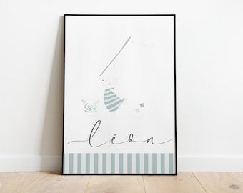 Personalized Teddy Bear Poster with First Name - Baby Room Decoration - Original Birth Gift - Children's Animal Poster - Cute Teddy Bear