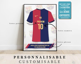 パーソナライズされた FC バルセロナ ジャージ ポスター: ファンに最適な壁の装飾です。サッカーファンへのユニークなギフトです。