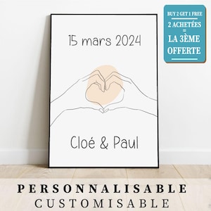 Gift Personalized couple poster with meeting date or wedding date. Valentine's Day couple gift