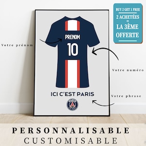 Personalized PSG FOOTBALL Poster, HERE IT&#39;S Paris, Customizable Football Poster, Football Gift Poster with Child&#39;s First Name, Football Decoration