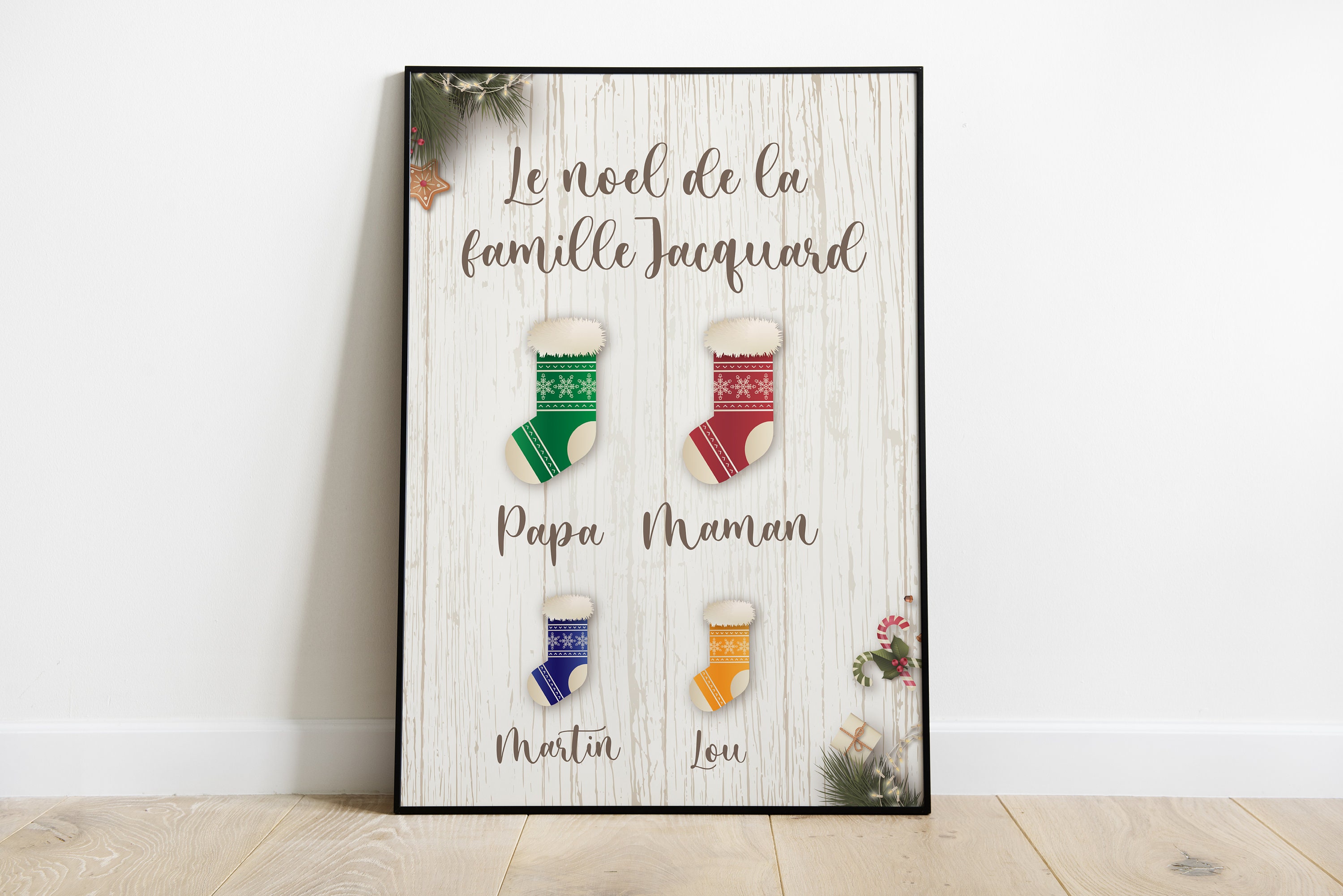 Affiche Christmas Family - Cadeau de Noël Portrait Famille Personnalisé