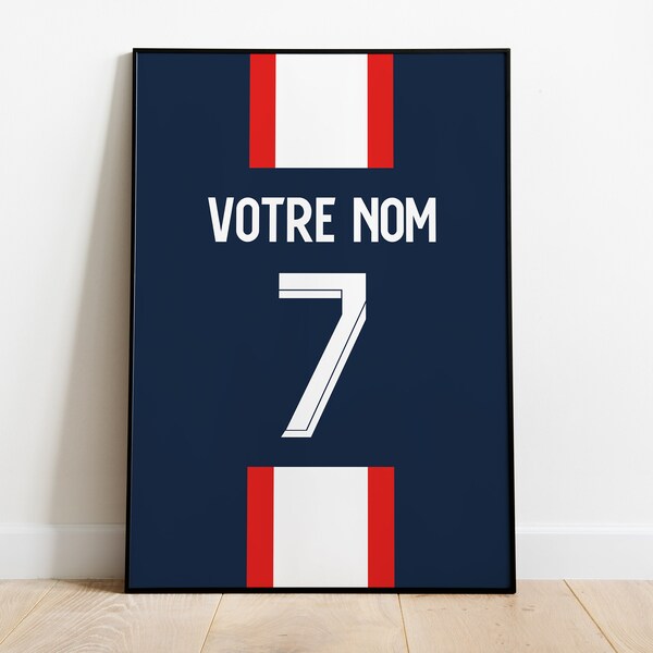 Affiche Personnalisée FOOT PSG, Poster de Foot Personnalisable, Affiche Cadeau de Football Prénom Enfant, Foot Décoration