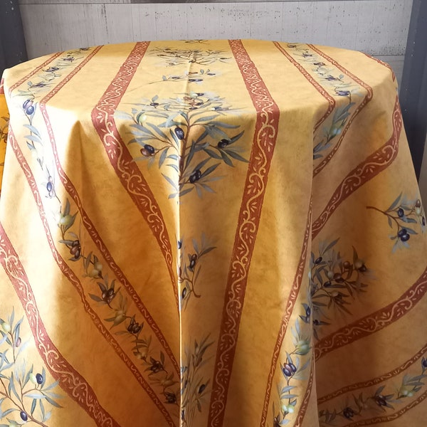 Nappe Coton ronde 160cm Clos des Oliviers Olives Coloris Jaune