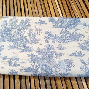 Cotton Tablecloth 250 X 160 Rectangular Toile de Jouy / Pastoral Blue color