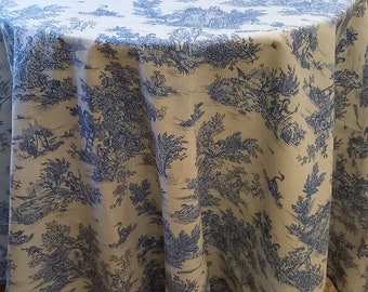 NAPPE RONDE coton 160cm Pastorale Toile de Jouy  - Coloris Bleu