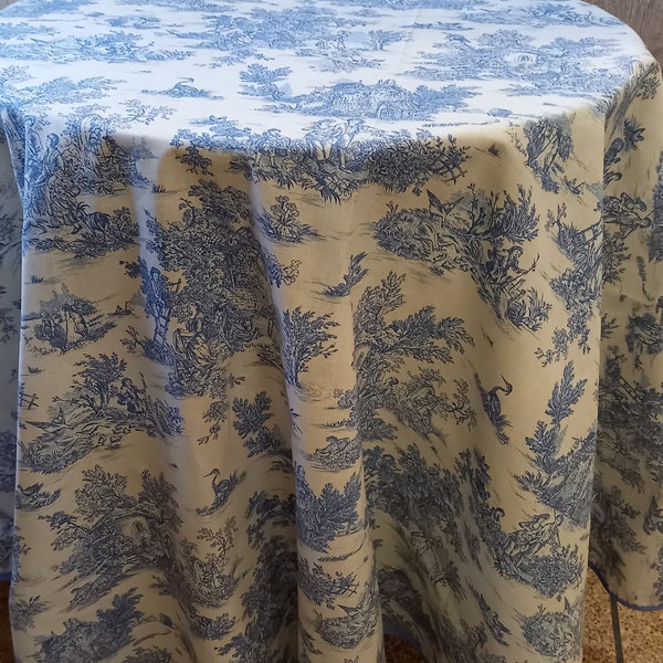 NAPPE RONDE coton 160cm Pastorale Toile de Jouy  - Coloris Bleu