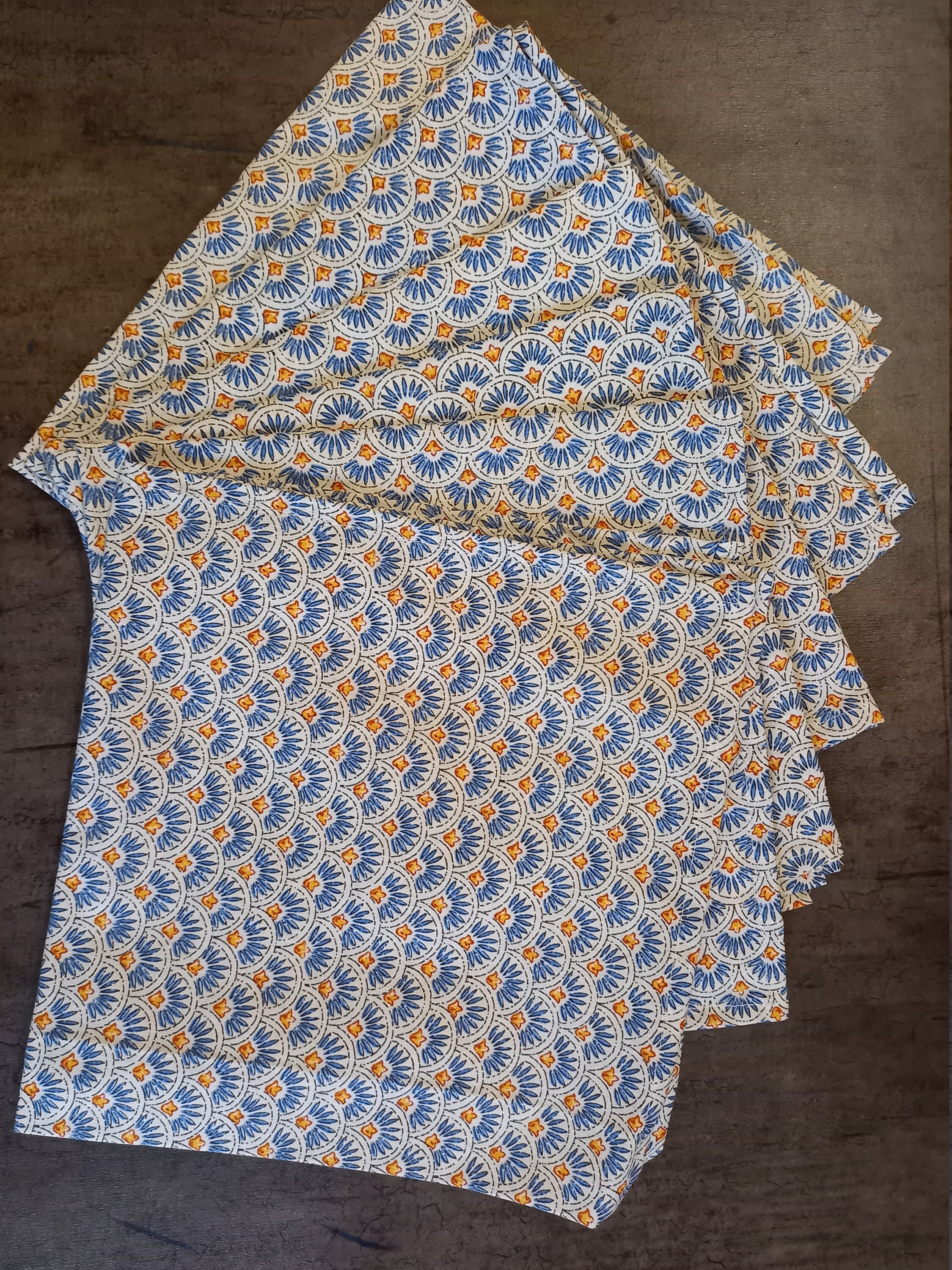 6 Serviettes de Table Coton Motif Ecailles Coloris Bleu