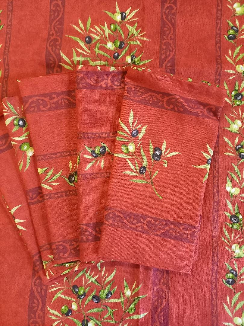 6 Serviettes de Table Coton Clos Des Oliviers Olives Coloris Rouge