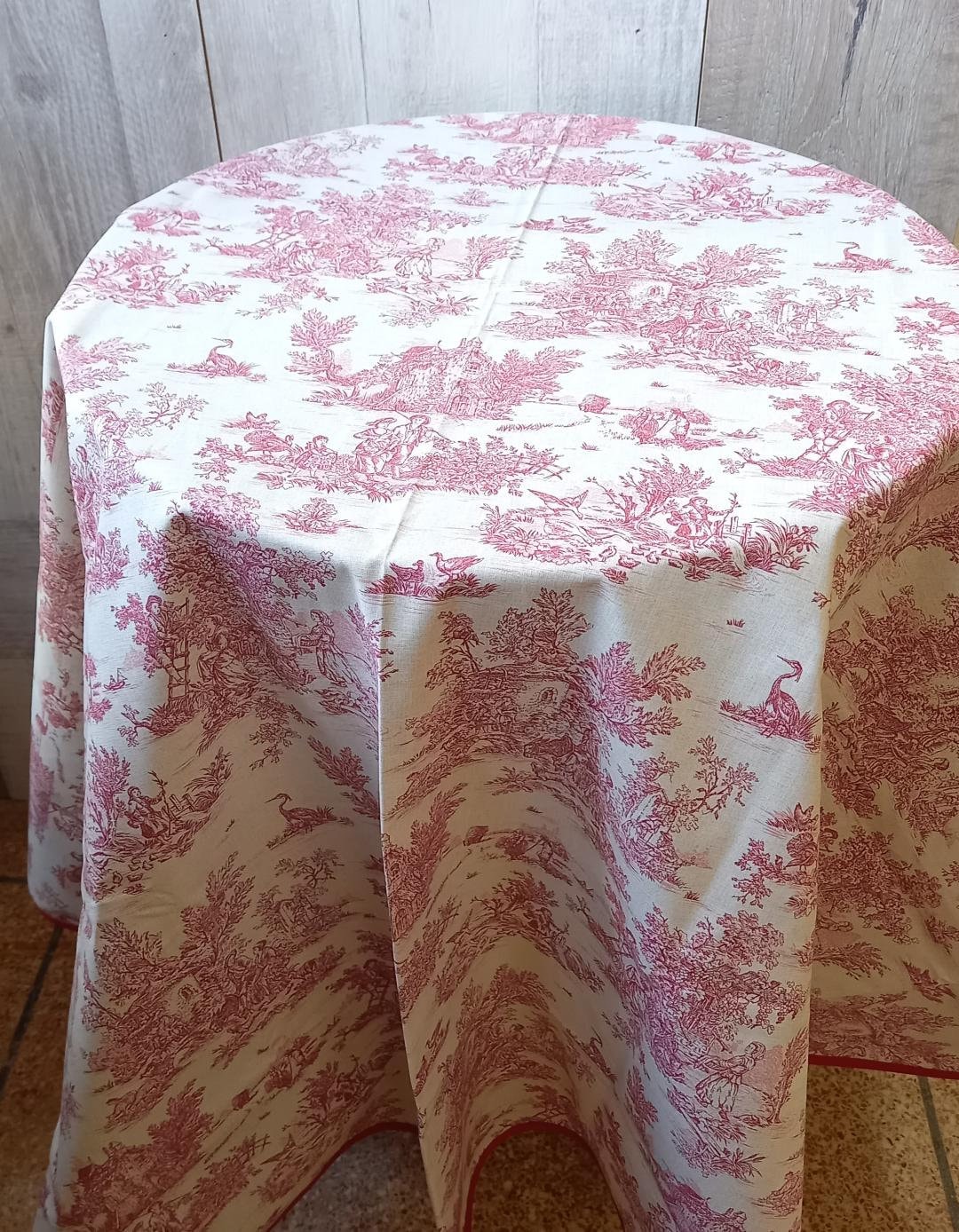 Nappe Ronde Coton 160cm Pastorale Toile de Jouy Vieux Rose | Dispo en Rectangle, sur Mesure, Au Mètr