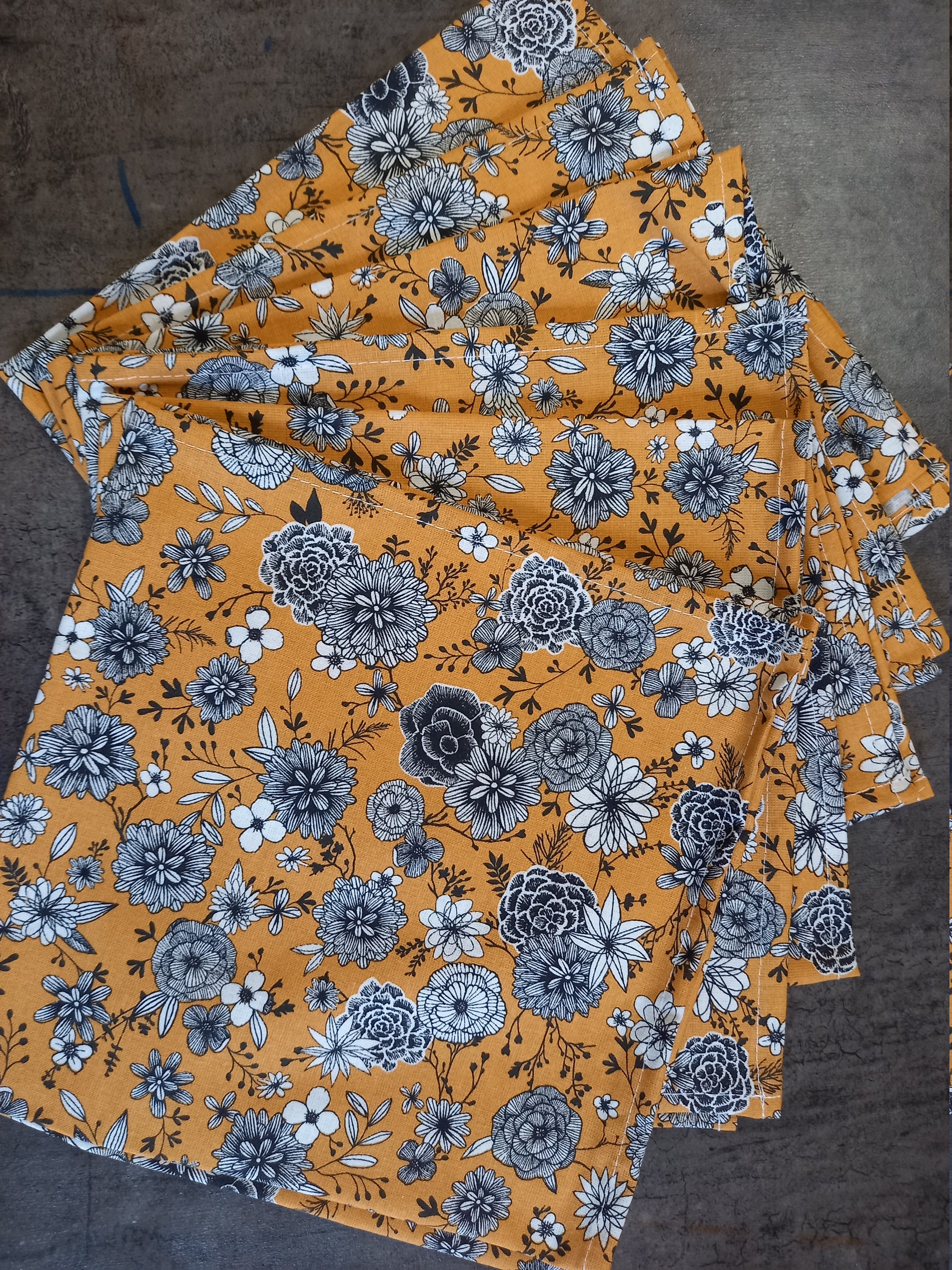 6 Serviettes de Table Coton Motif Floral Curry