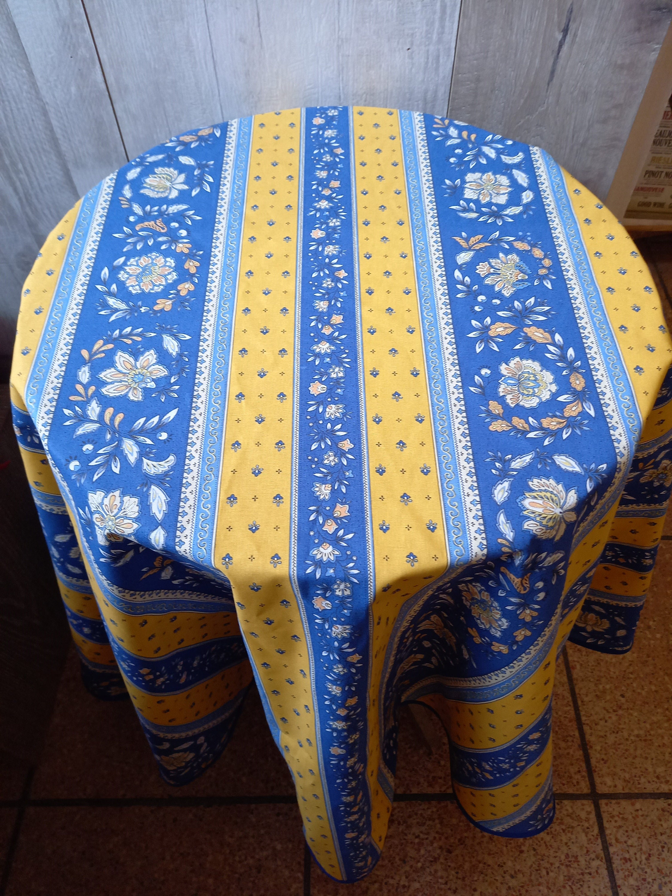 Nappe Provençale Coton Ronde 160cm Vence Bleu/Jaune