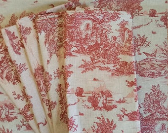 6 serviettes de table Coton - pastoral/toile de jouy Vieux Rose