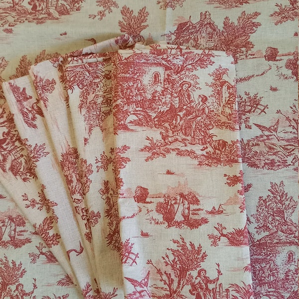 6 serviettes de table Coton - pastoral/toile de jouy Vieux Rose