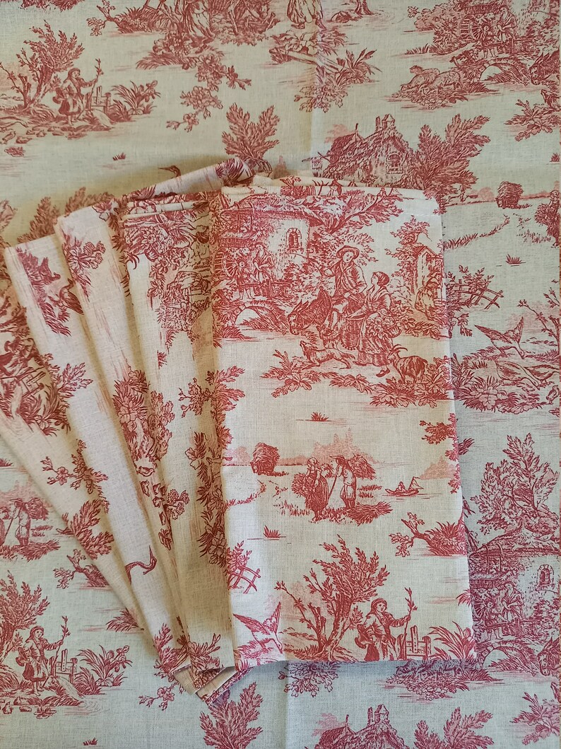 6 serviettes de table Coton pastoral/toile de jouy Vieux Rose image 1