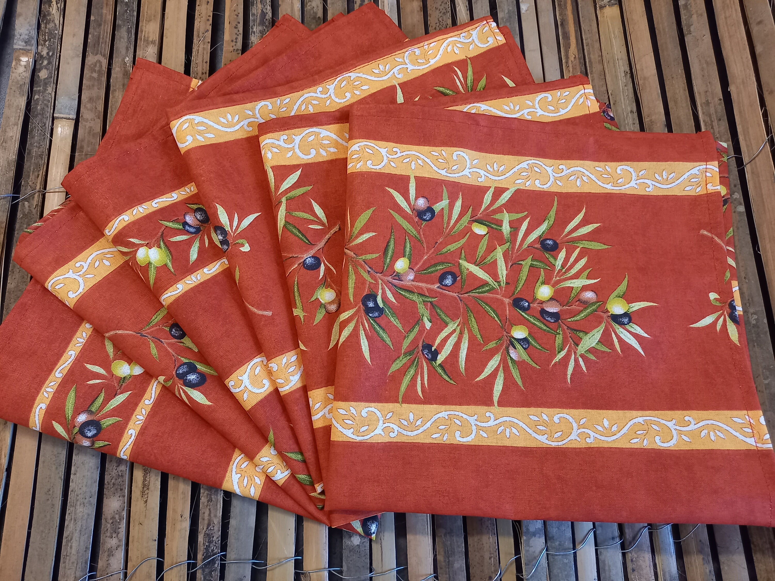 6 Serviettes de Table Coton Clos Des Oliviers Olives Coloris Terracotta