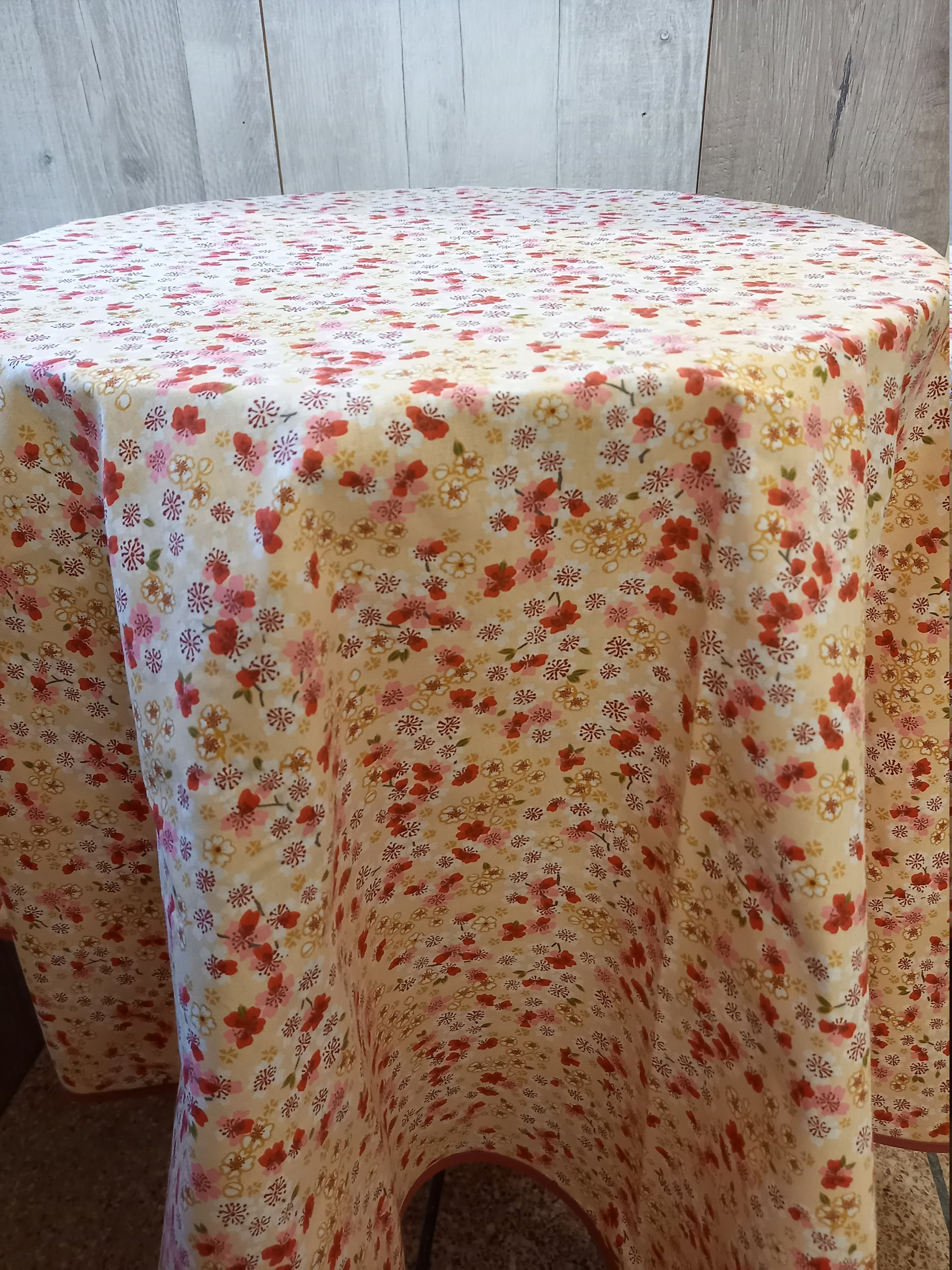 Nappe Ronde 160cm Coton Fleurs Sakura(Dispo sur Mesure et Au Mètrage