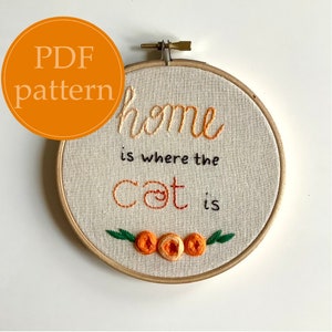 PDF rustic embroidery pattern - Home is where the cat is