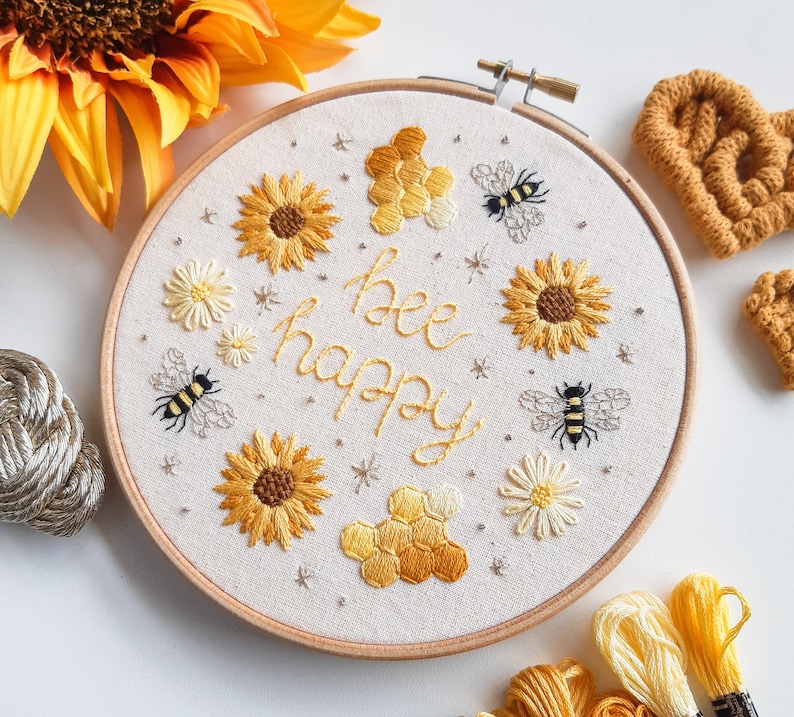 PDF embroidery pattern for beginners Bee kind / Bee happy image 4