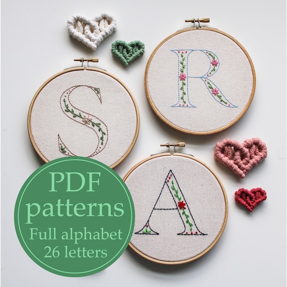 初心者向け PDF 刺繍パターン - イニシャル全アルファベット (26 文字