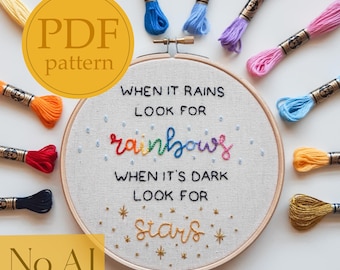 PDF embroidery pattern for beginners - “Look for rainbows, look for stars” motivational quote