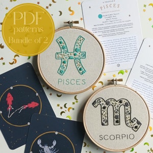 PDF embroidery patterns bundle - 2 zodiac signs