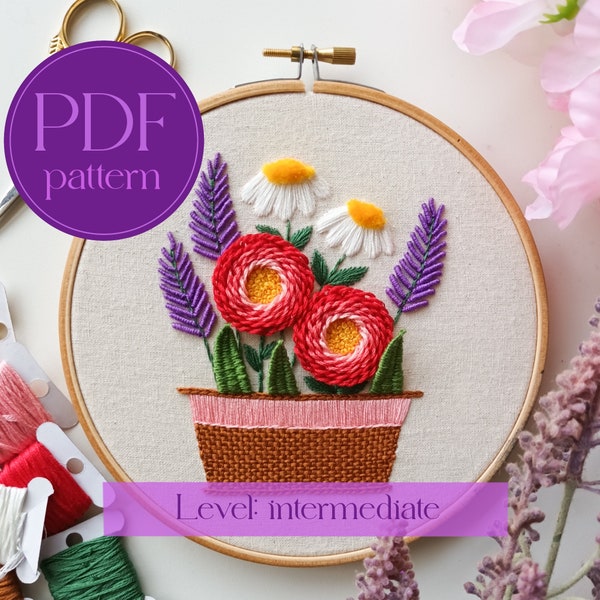 PDF embroidery pattern “Blooming basket” - level intermediate