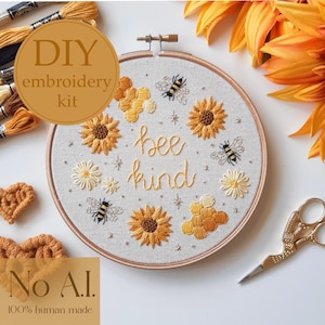 DIY embroidery kit for beginners - Bee kind / Bee happy