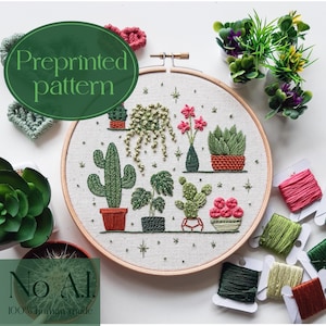 Preprinted embroidery pattern for beginners - Potted plants