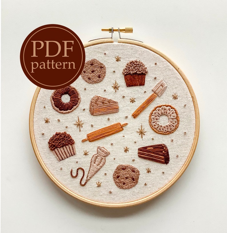 PDF embroidery pattern for beginners bake it easy image 1