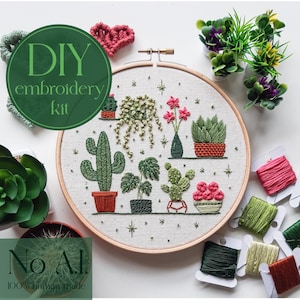 DIY embroidery kit for beginners - potted plants