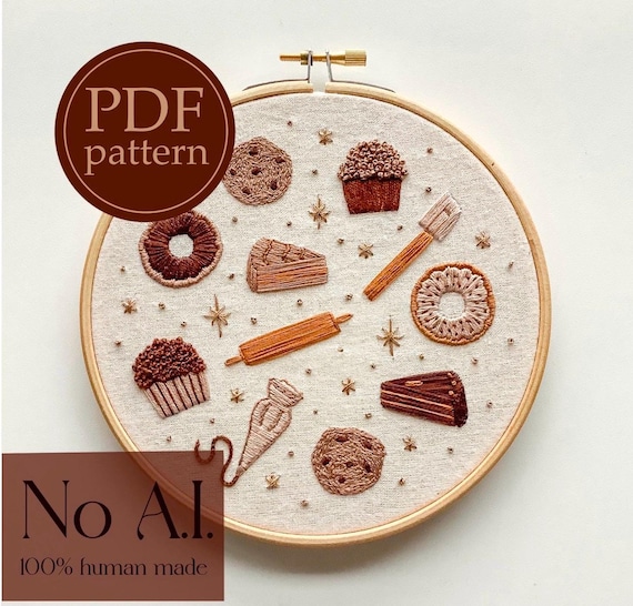 PDF embroidery pattern for beginners - bake it easy