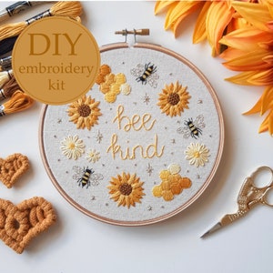 DIY embroidery kit for beginners - Bee kind / Bee happy