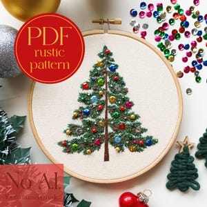 PDF rustic embroidery template for beginners - Beady and bright Christmas tree