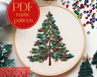 PDF rustic embroidery template for beginners - Beady and bright Christmas tree