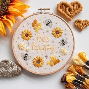 PDF embroidery pattern for beginners Bee kind / Bee happy image 3