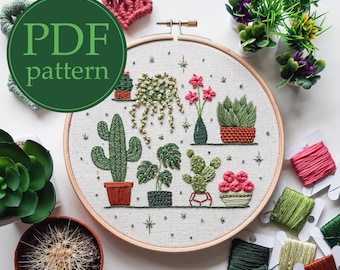 PDF embroidery pattern for beginners - Potted plants